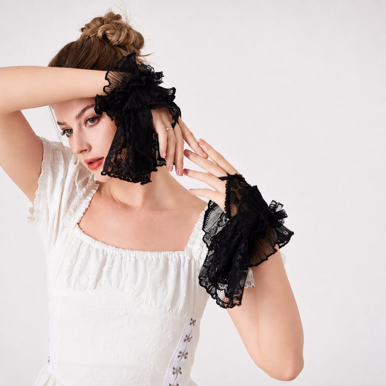 Lace Arm Cuffs Skin-Friendly Finger Loop Arm Cuffs Ruffle Lace Arm Cuffs Elegant For Dating Daily Commute Adult Women