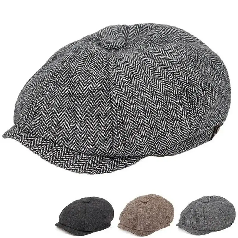 Men Cotton Octagonal Newsboy Cap Flat Top Driving Hat Vintage Beret Casual Travel Spring Autumn Fashion Headwear Accessories