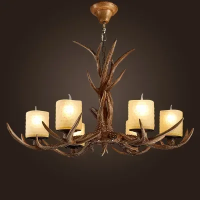 

Европейская деревенская 6-головочная американская ретро-люстра, светильник из смолы, рог оленя, стеклянный абажур, украшение, E27 110-220 В
