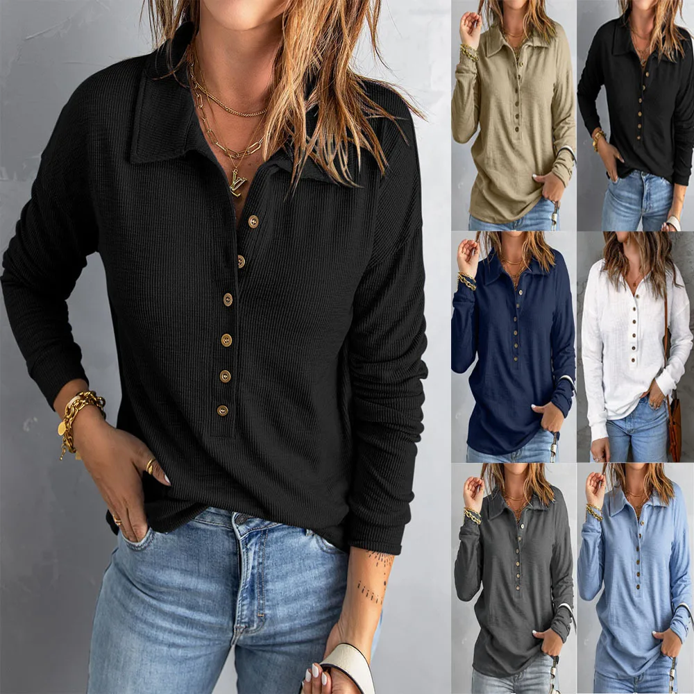 

2025 Solid Color Knitted Sweater Women's Single-breasted Lapel Collar Long-sleeved Loose Casual Top