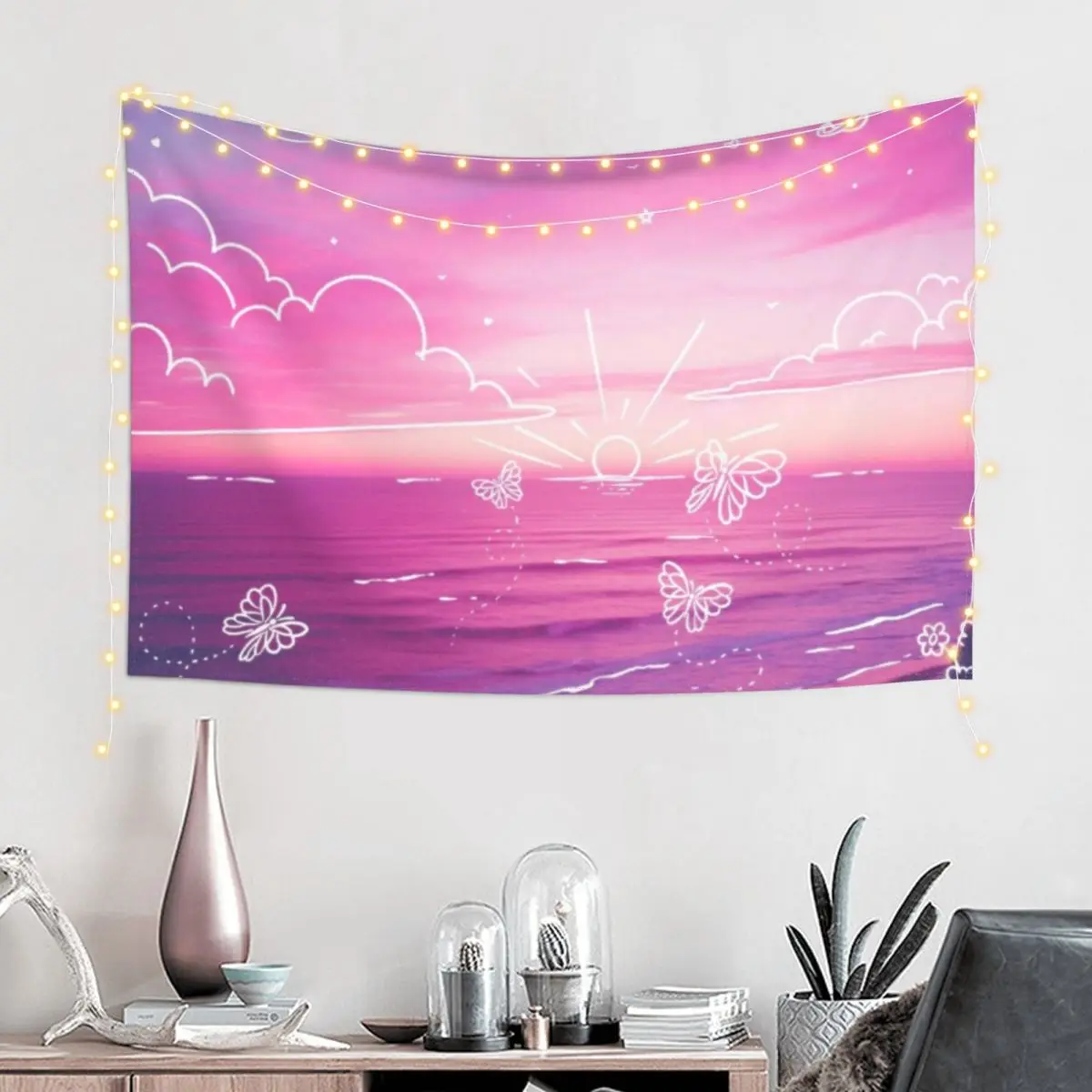 

Fantasy Purple Sunset Cute Doodle Aesthetic Tapestry Wallpapers Home Decor Room Design Tapestry