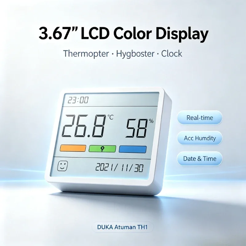 DUKA Atuman 3.67 Inch LCD Digital Weather Station Temperature Humidity Meter Indoor Thermometer Hygrometer TH1