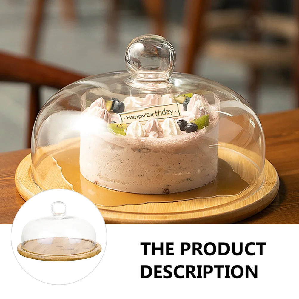 

Cake Display Tray Glass Lid Bamboo Material Safe Food Hygienic Household Snack Tray Dessert Plate Useful Sturdy Pastry