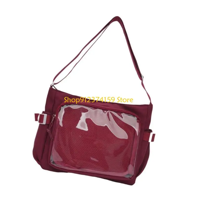 G5AE Practical Nylon Bag with Adjustable Strap Transparent Badge Showcase Handbag