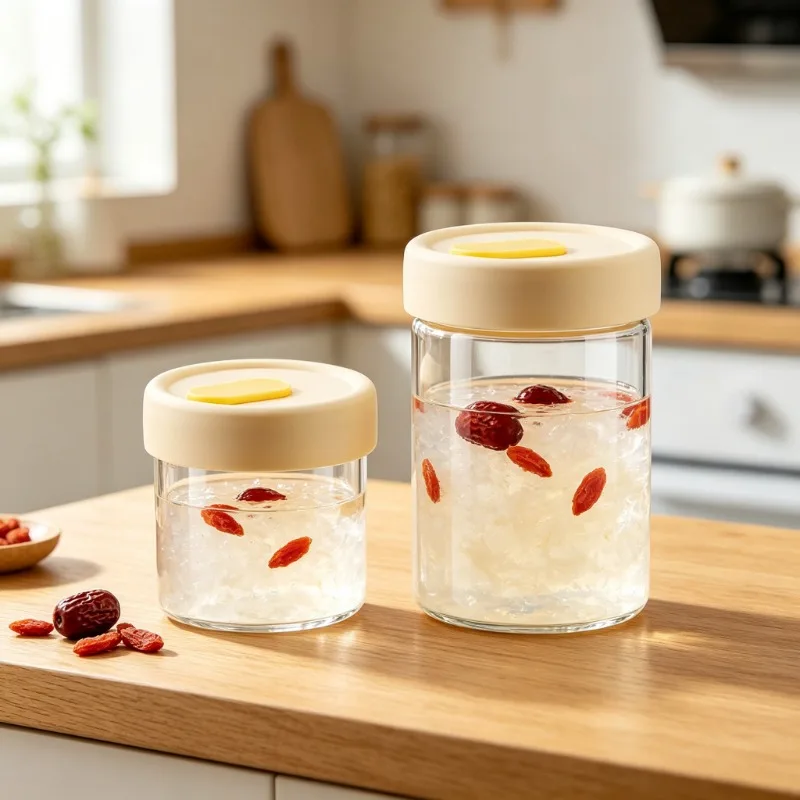 1PC Food Grade High Borosilicate Glass Bird Nest Storage Jar with Lid High Temp Resistant Steaming Airtight Container for Home