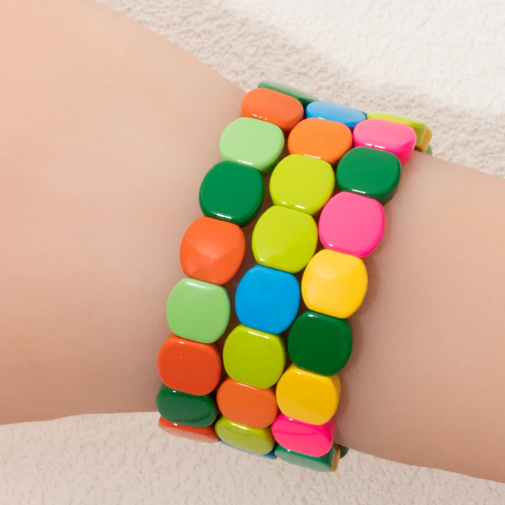 New Rainbow Enamel Honeycomb Tile Bracelet for Women Colorful Bohemian Girl Bangle Fashion Jewelry 2024