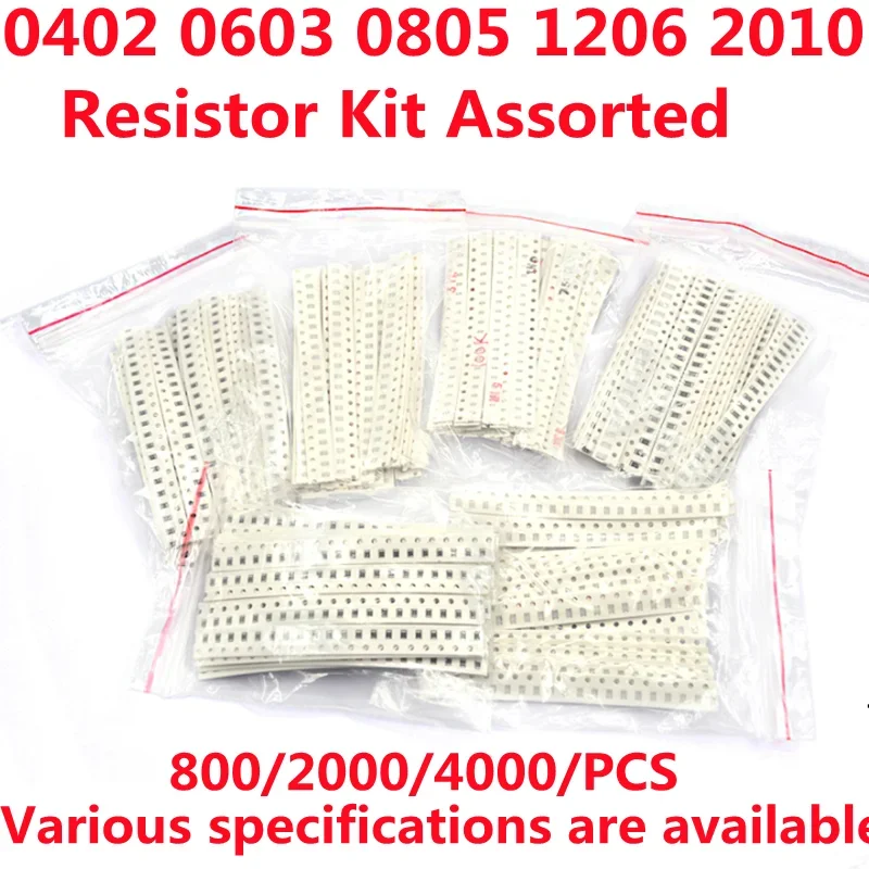 800/2000/4000PCS/Lot Resistor Kit 0402 0603 0805 1206 2010 10R ~910K 5% 22R 33R 47R 100R 1K 2.2K 6.8K 10K 100K 200K 300K 470K