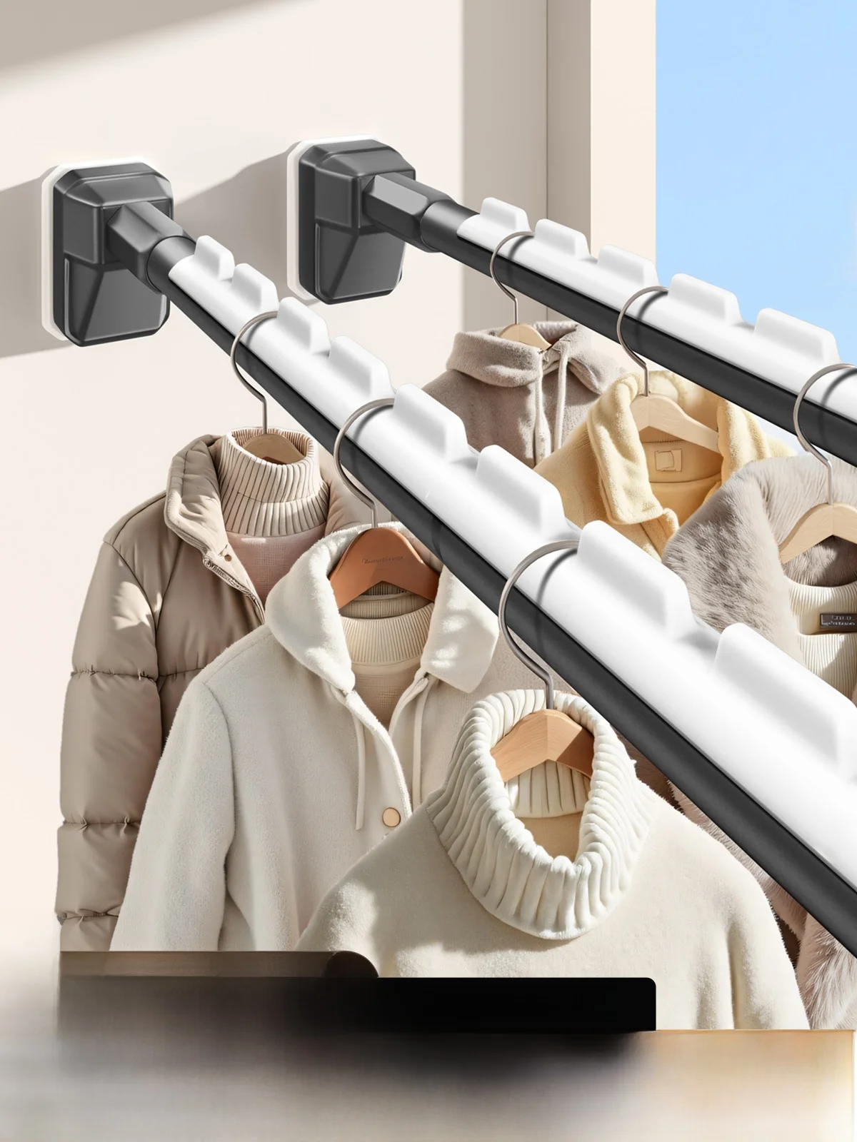 

Balcony Side Mount No Drilling Wall Fixed Clothes Drng Ra Stainl Steel Retractable Clothes Drng Rod Wall Mounted Win...