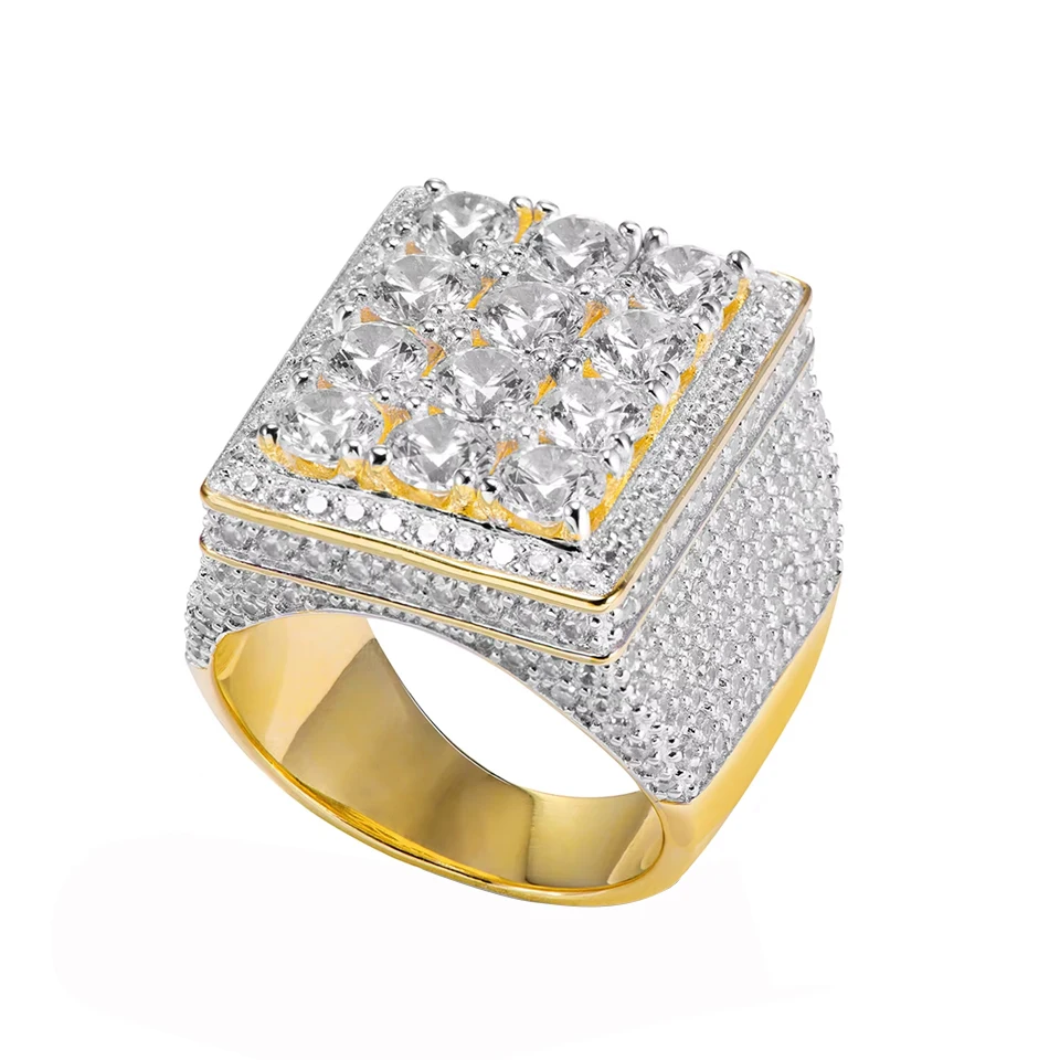 

VANAXIN Iced Out Square Ring for Men Rappers Hip Hop Gold Plated Full Pave Cubic Zirconia Jewelry Gift