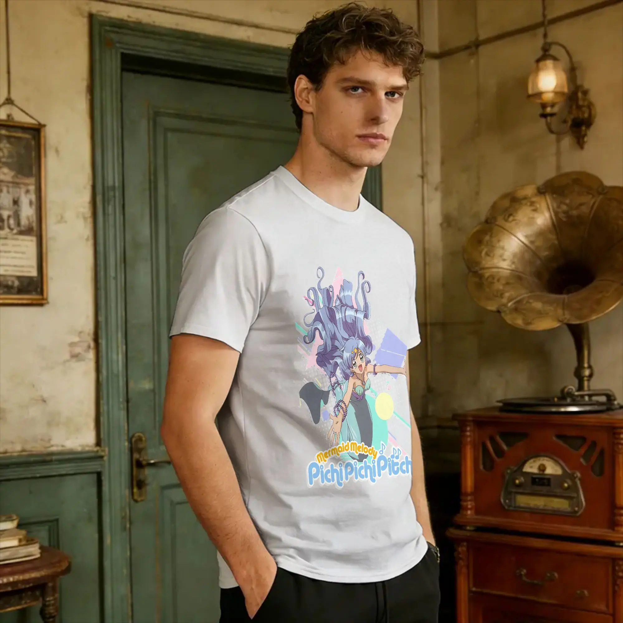 Harajuku T Shirt Mermaid Melody, Pichi Pichi Pitch Cotton T Shirts  Fashion Tee Shirt for Mens Summer Y2K Funny Casual Clothing