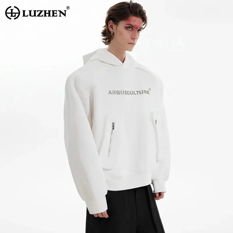 LUZHEN Original Pullovers Autumn Hooded Simple Sweatshirt Shoulder Pad Casual Loose Letter Niche Design Men's Coats Youth JY9478