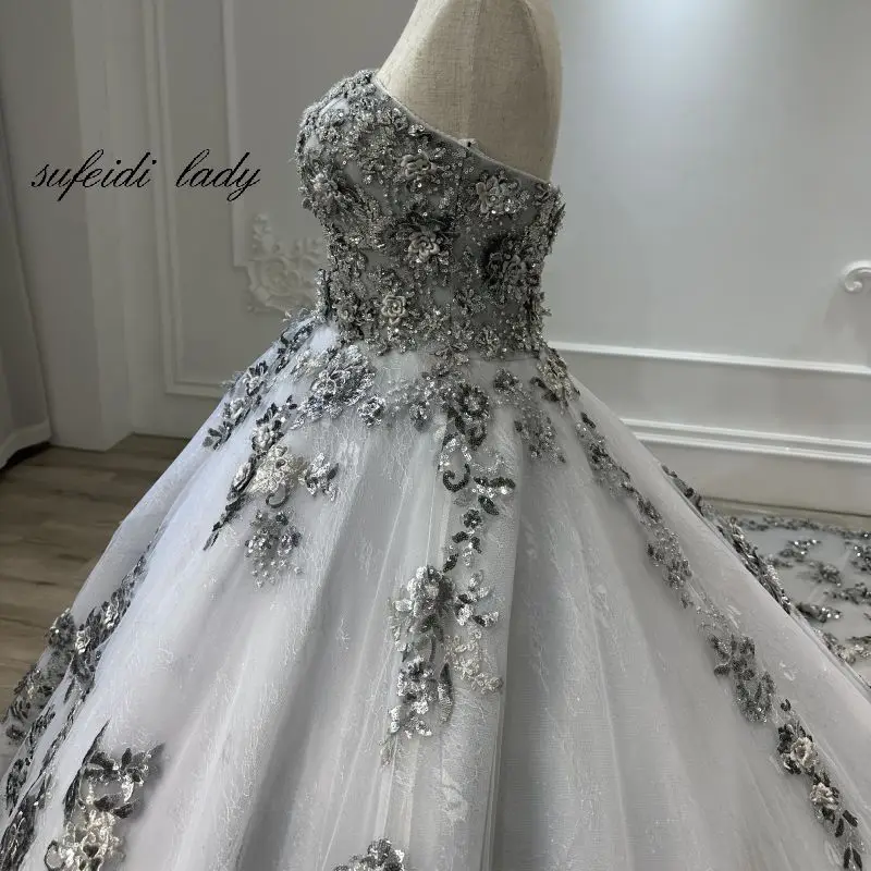 Robe de Mariée Grise en Dentelle, Tenue de Mariage Principale, Nouvelle Collection 2023