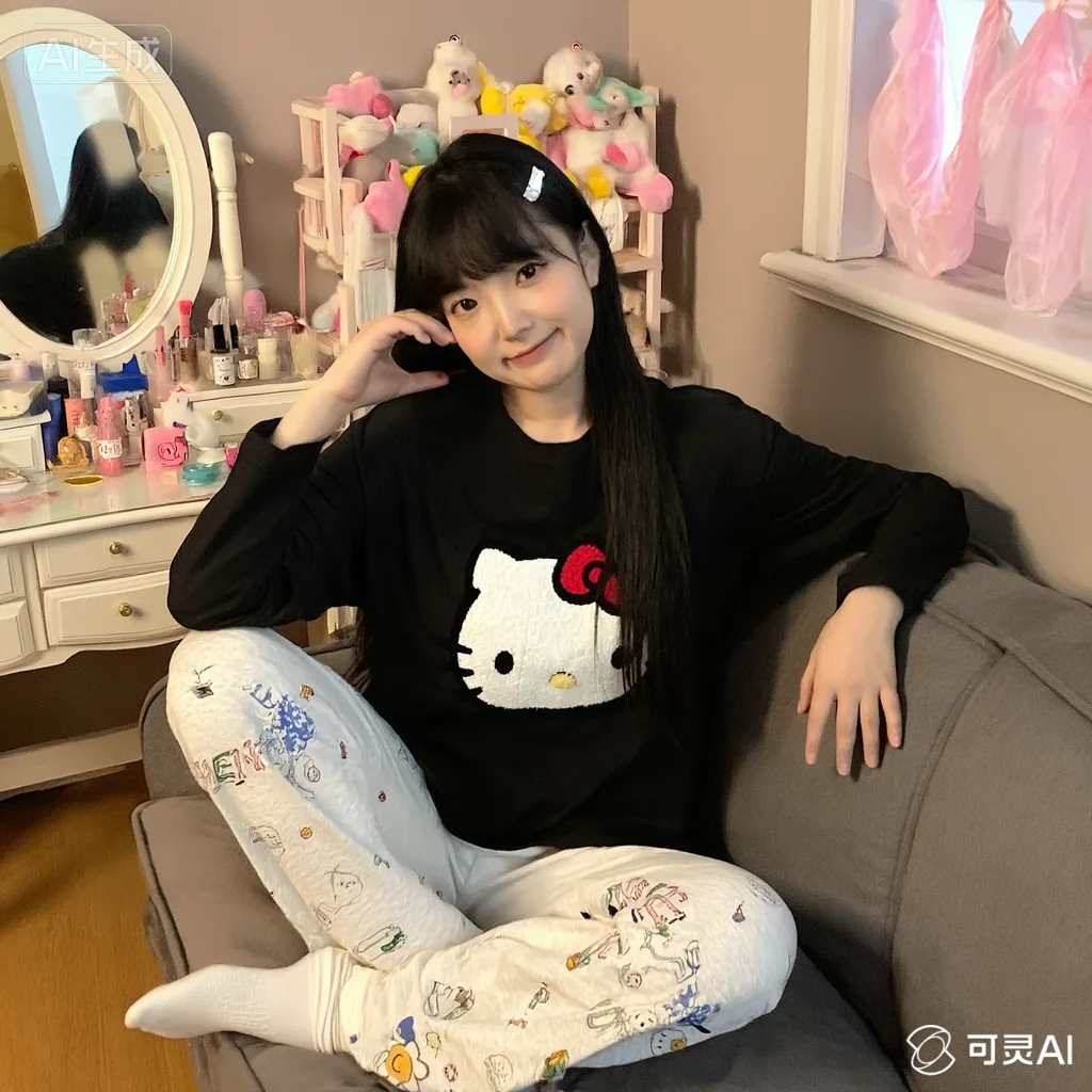 

Пижамы Hello Kitty Sanrio Kawaii Sweet Cute Fresh Осень Зима Y2K Leisure Sleep Stay At Home из чистого хлопка Удобная девушка Новинка