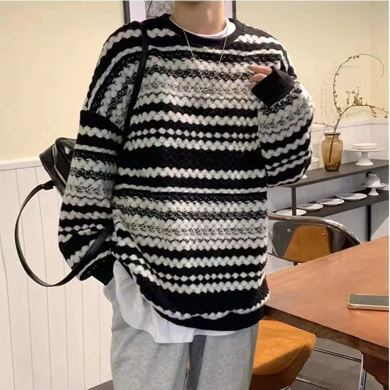 ITOOLIN الخريف والشتاء نمط الشارع جولة الرقبة البلوز مخطط كسول الراقية المرأة محبوك سترة #2