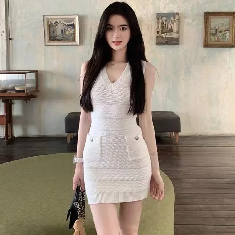 

2025 NEW Women Summer Style tank Knitted evening party Dress Lady Sleeveless vestidos para mujer woman clothing