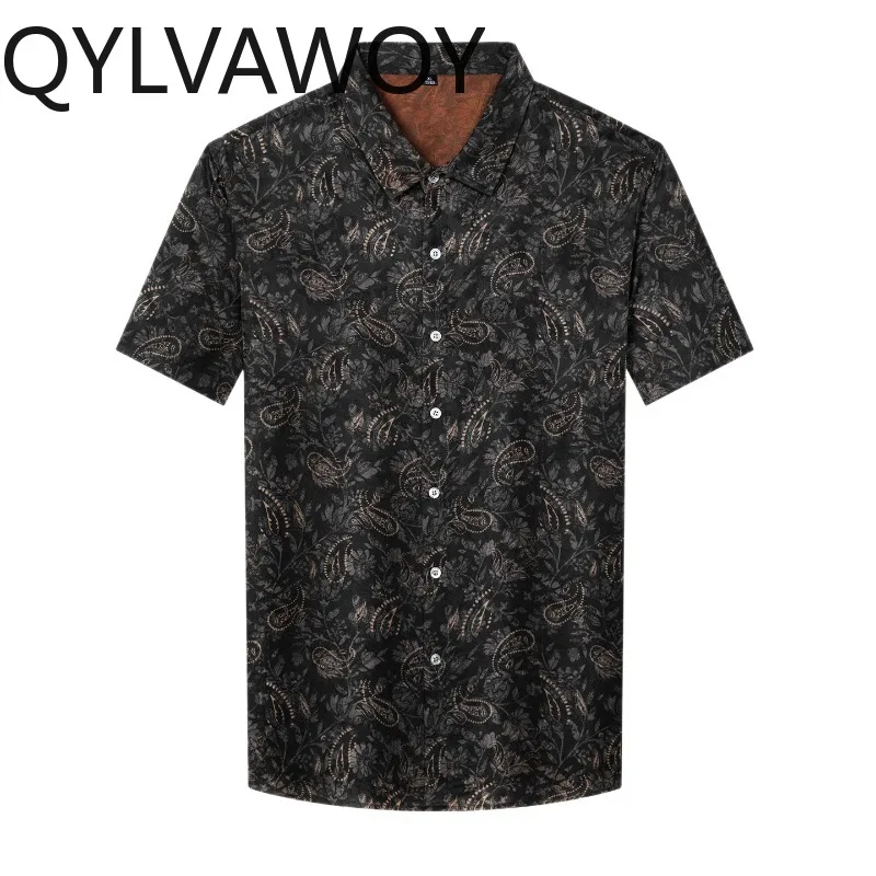 QYLVAWOY Men's Shirts Short Sleeve Tops 100% Mulberry Silk High Quality Shirts Summer Shirts for Man Stylish Man Luxury Clothing