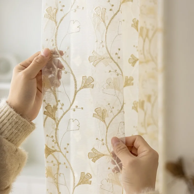 Translucent Partition Curtains with Embroidery and Floral Windows for The Bedroom, Living Room and Balcony.