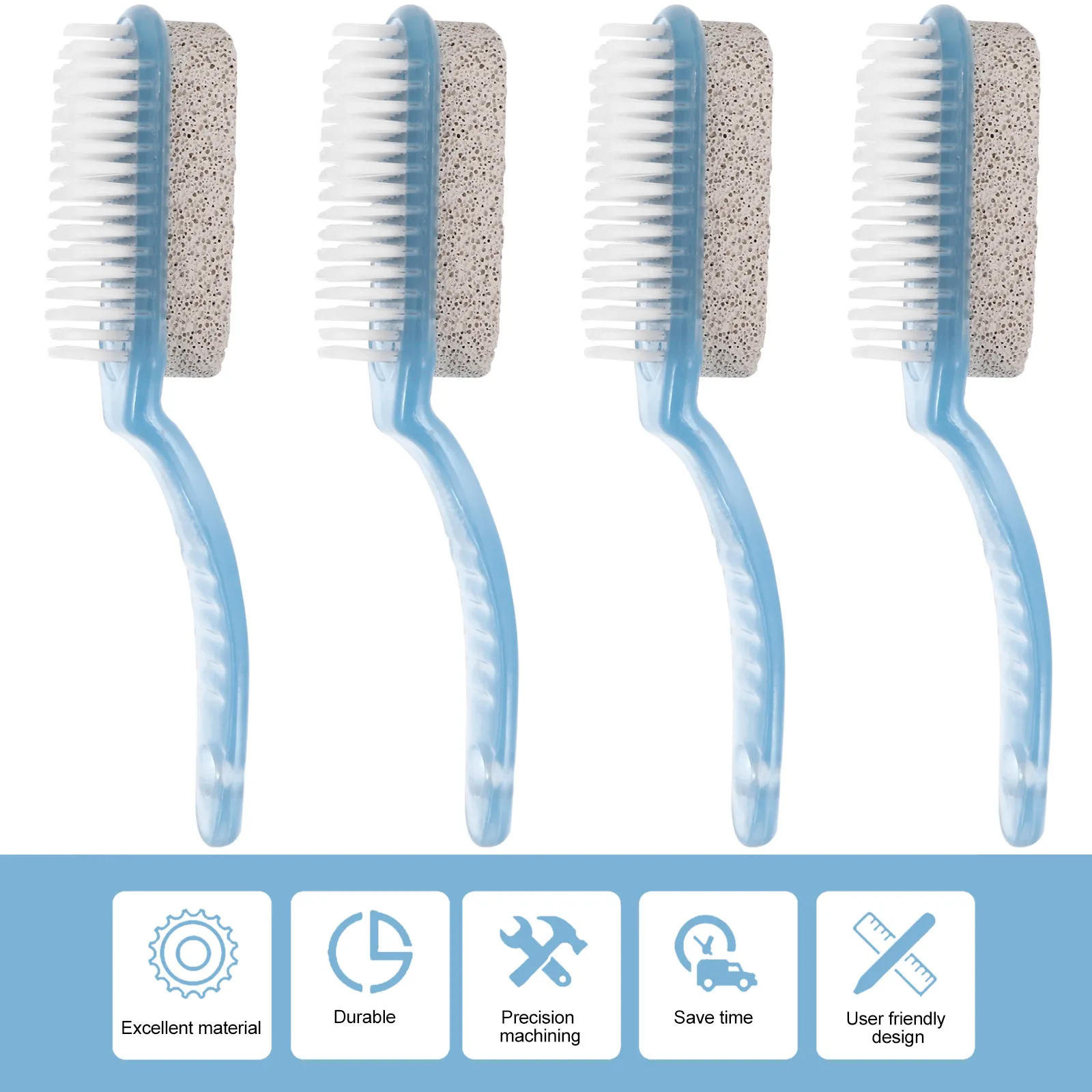 

4Pcs Nail Brush Cleaner Ergonomic Double Sided Nail Dust Scrub Brush Long Handle for Fingernail Toenail Foot Callus Remover