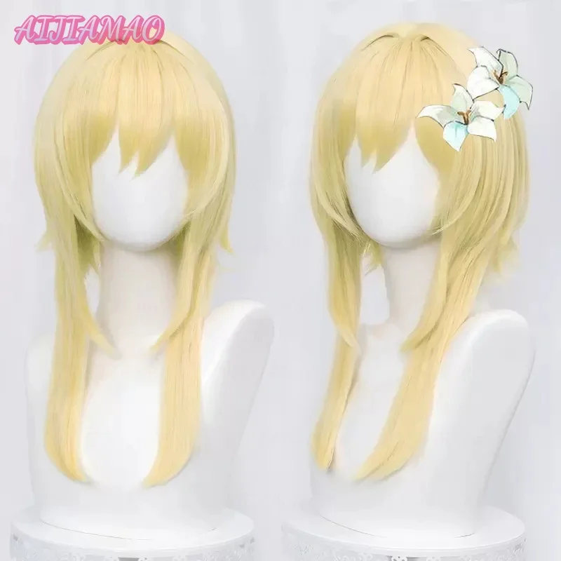 Impact poster aether Lumine blowd wig cosplay anime cosplay wigs heat resistant synthetic wigs Halloween