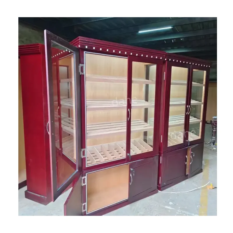 

custom.Hot Sale Large Capacity Cigar Showcase With Spanish Ceder Shelves Cherry Double Door Cigar Humidor Cabinet