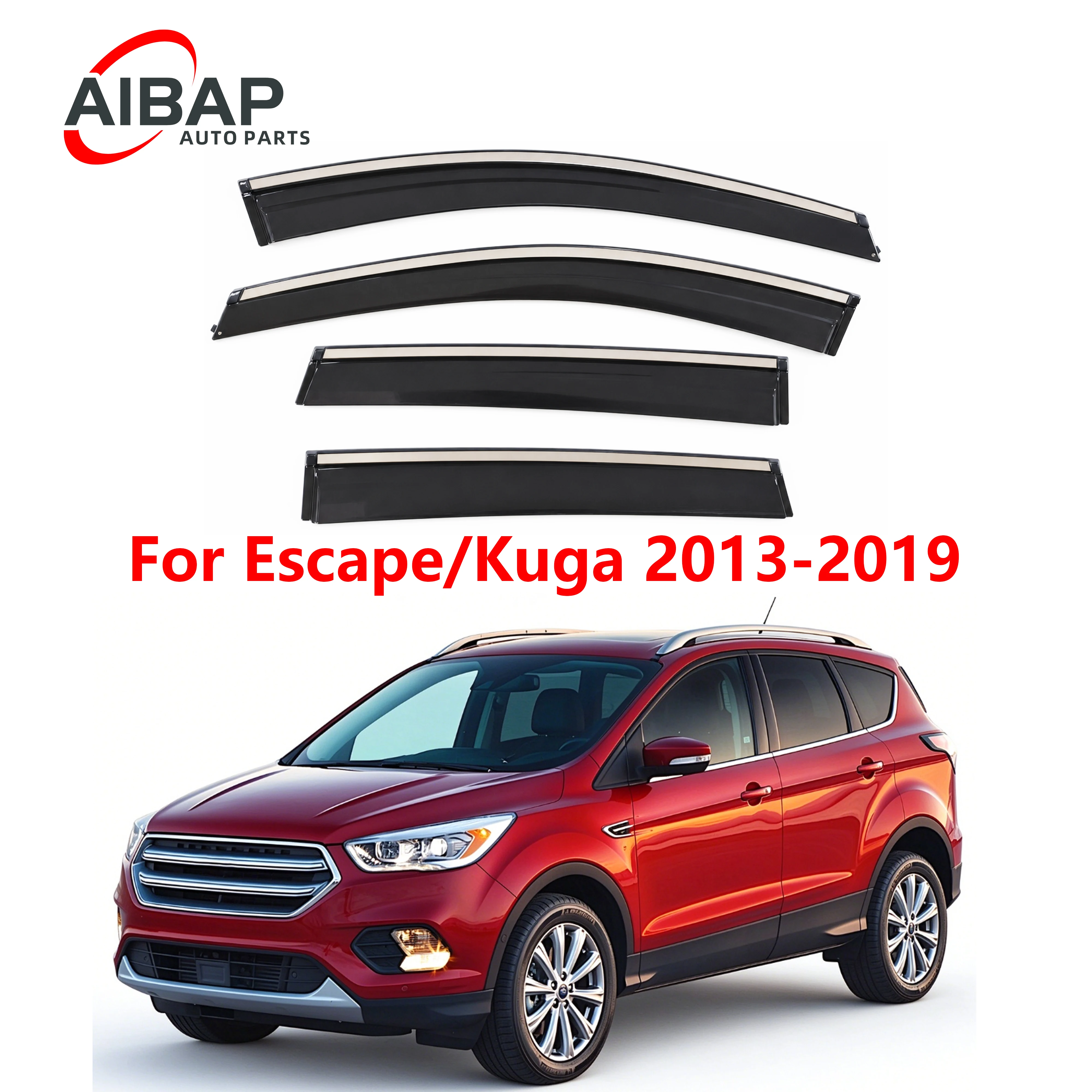 AIBAP For Ford Escape/Kuga 2013-2019 4PCS Smoke Tinted PC Window Visors, Chrome Trim No Drilling Rain Deflectors Car Accessories