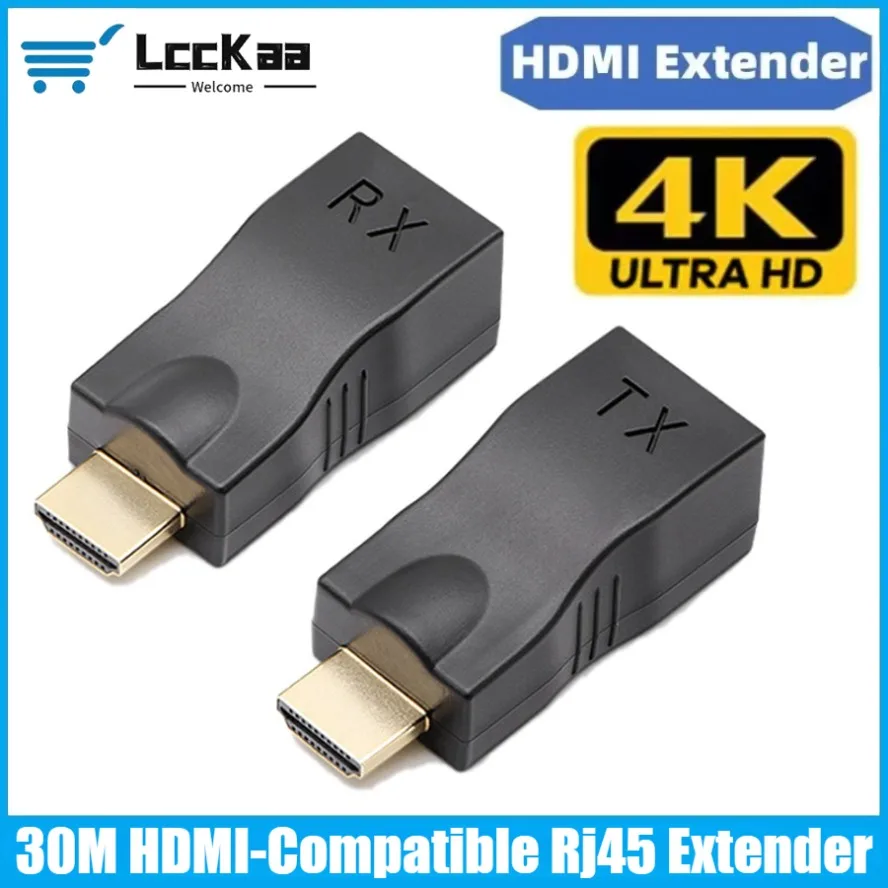 LccKaa HDMI To RJ45 Extender HDMI Converter Repeater 30M Extender Over CAT5e Cat6 Network Ethernet LAN for HDTV HDPC DVD PS3