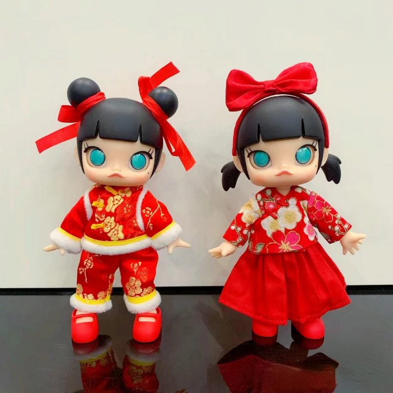 

MOLLY Celebrate Chinese New Year Red Lucky BJD Doll Cheongsam Girl with Fireworks Designer Toy Collection Accompany Friend