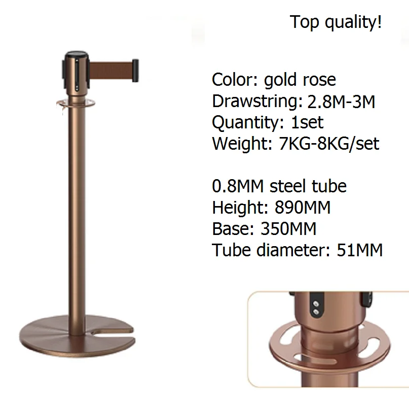 

Top quality rose gold CBD Hotel concierge column One meter line guard railing seat warning cable isolation belt telescopic belt
