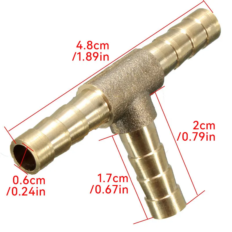 1pcs 6mm 8mm Solid Brass T Piece 3 Way Fuel Hose Joiner Connector Splitter For Air Oil Gas Fuel Fuids Brass Barb Pipe Fitting