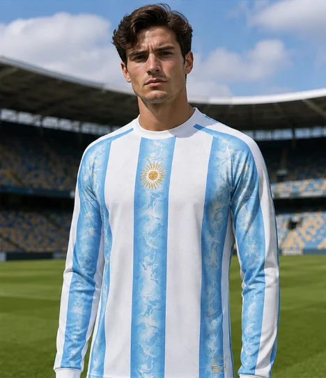 2026 Argentina Retro Round Neck Jersey 3D Printed Long Sleeved Football Shirt, Quick Drying and Breathable