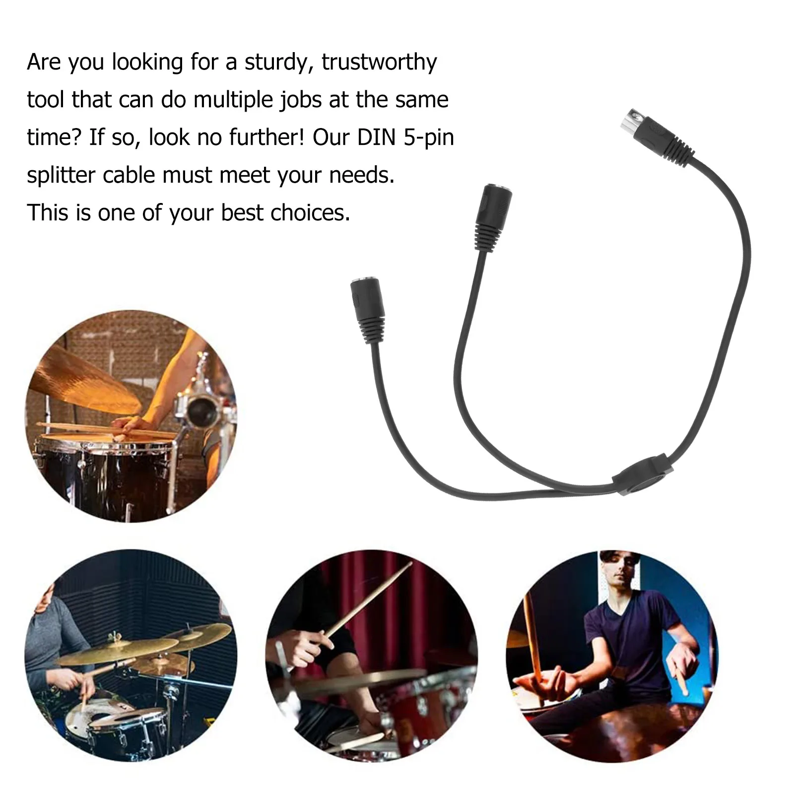 

0.5m Midi Extension Cable Din 5 Pin Male to Dual Female Splitter Smooth Routing Compatible with Synthesizers Electric Pianos