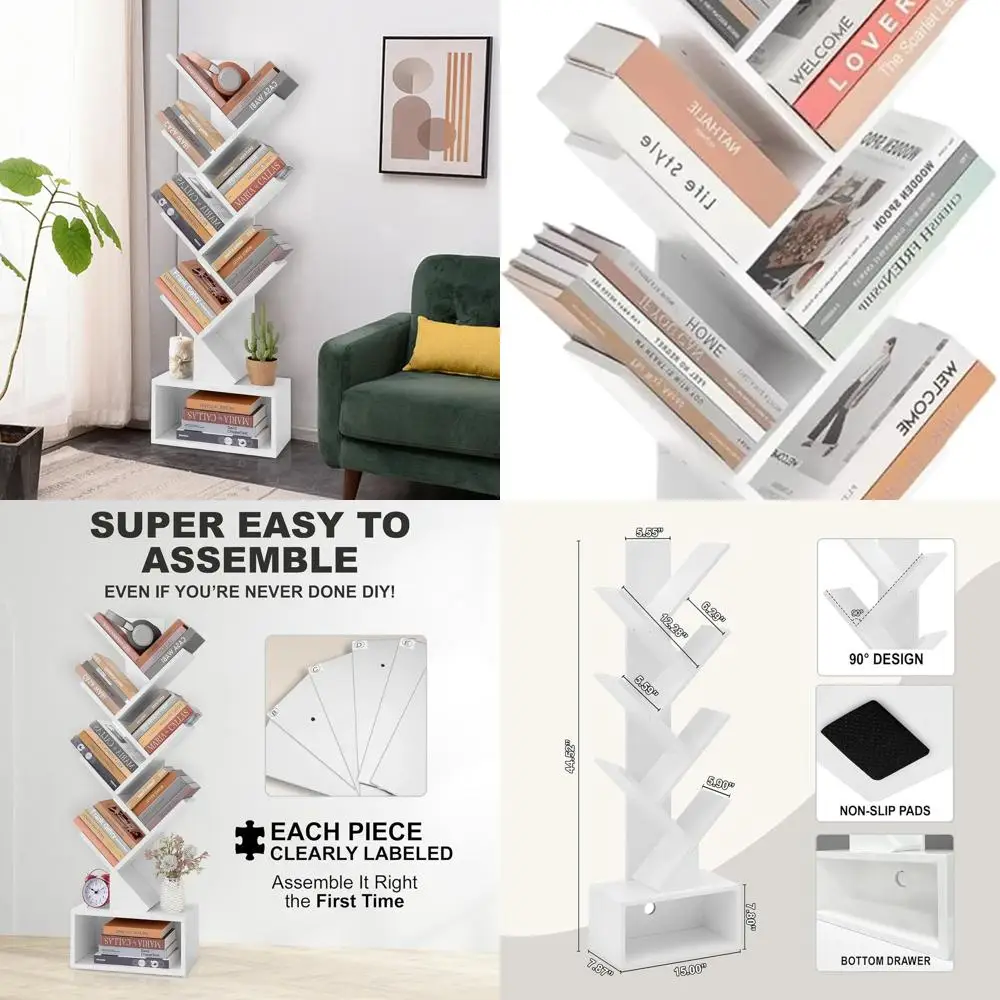 

Винтажная 6-ярусная деревянная книжная полка, высокий блок для хранения книг и фильмов, белый органайзер для домашнего офиса