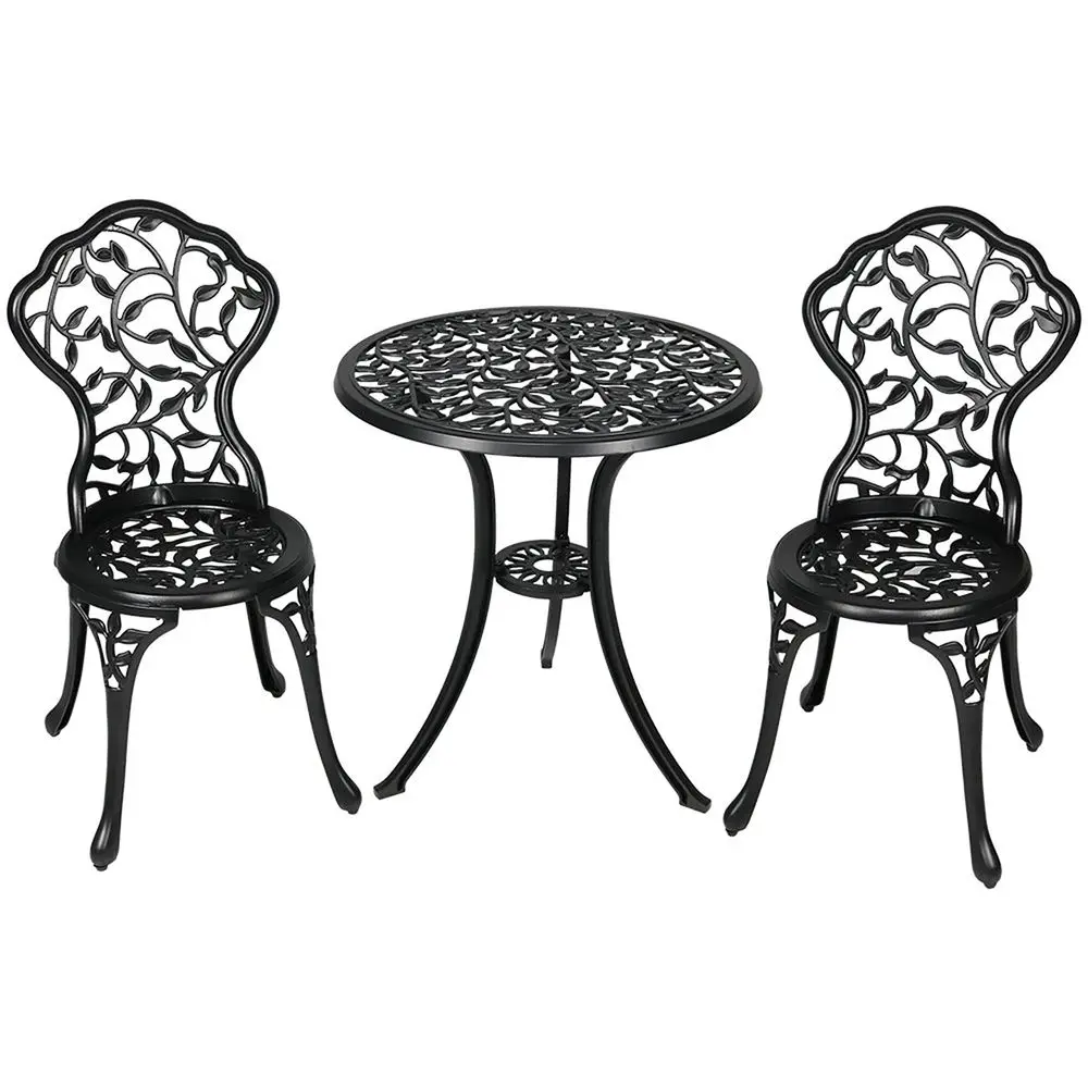 3Piece Black Outdoor Cast Aluminum Patio Bistro Set