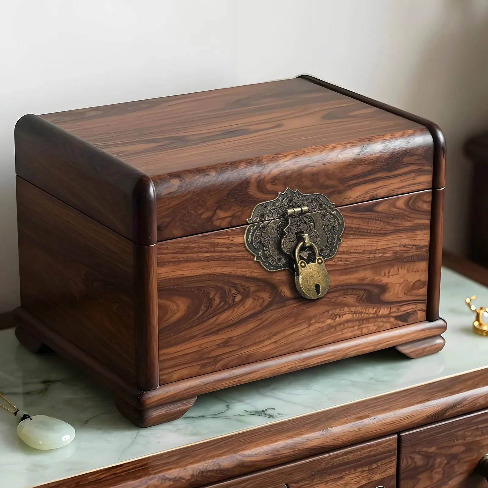 6Sets Retro Jewelry Box Latch Hasp Bear Motif Lock Vintage Engraved Wooden Box Clasp Decorative Storage Hardware