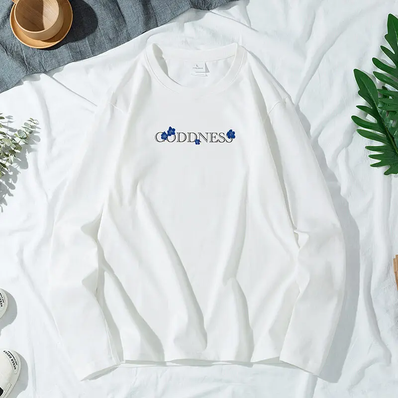 

Men's Spring Autumn Round Neck Pullover Letter Flower Print Loose Lantern Long Sleeve T-shirt Fashion Casual Office Lady Tops