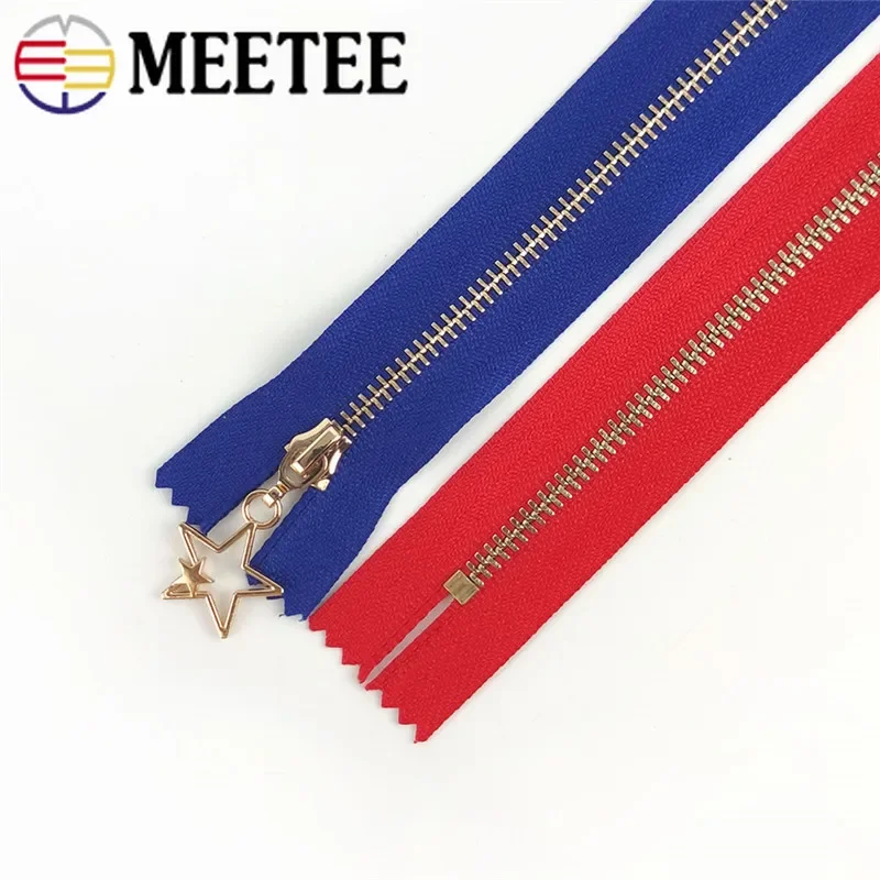 5/10pcs Meetee 15/18/20/25/30cm 3# Metal Zipper Gold Tooth Close End Fashion Five-star Pendant Zippers for Sewing Garment Bags