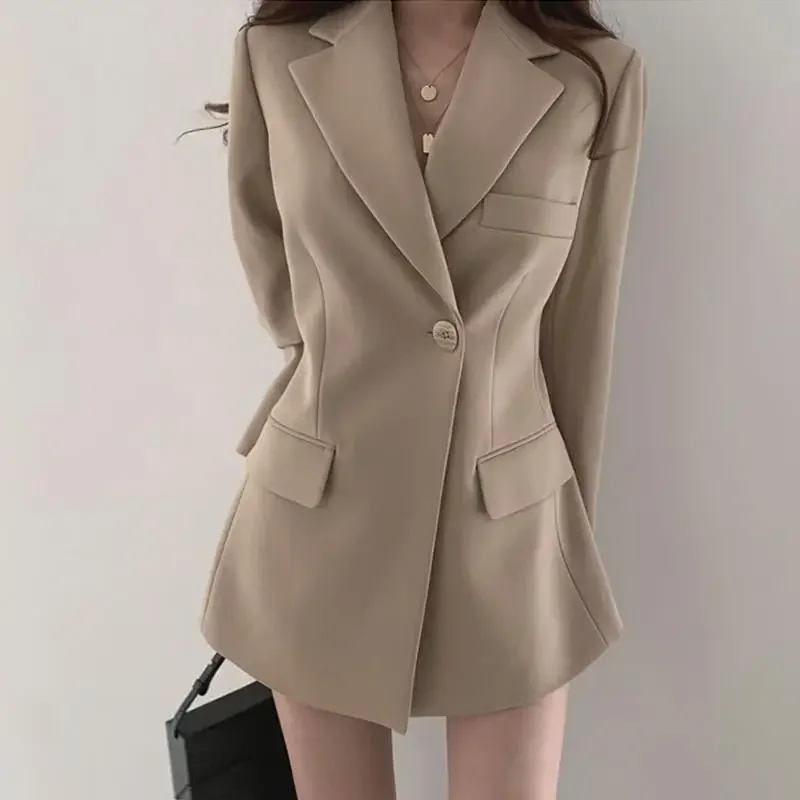 Women Blazer Notched Design Loose College  All Match Outerwear Temperament Fashion Casual Office Solid Hot Sale Autumn