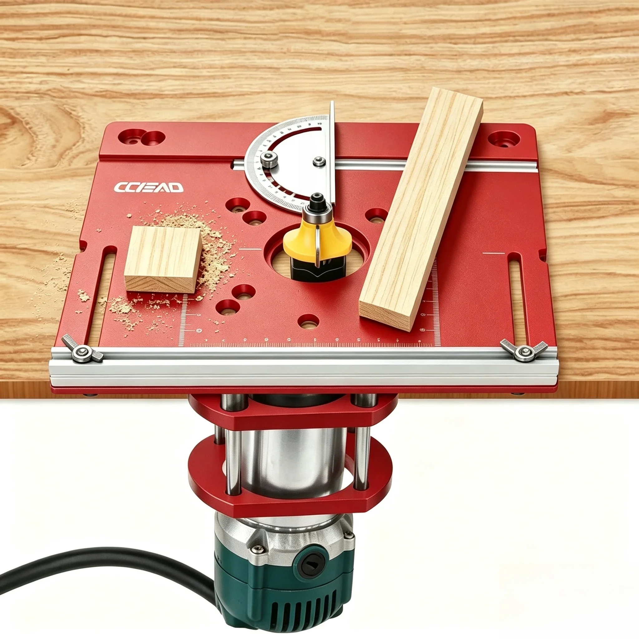 Aluminium-Fräserlift-Basis-Set mit Einlegeplatte, präzise einstellbares Fräserlift-System für Trimmer und Holzbearbeitungs-Werkbank – Detail 1