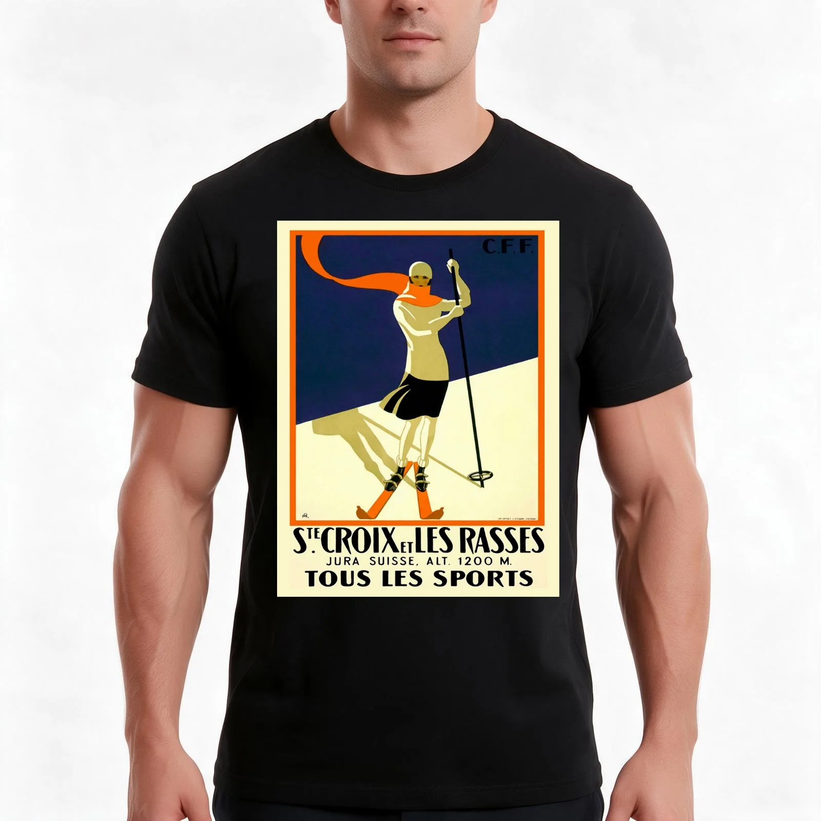 Vintage French Swiss Ski sport poster, ski switzerland T-Shirt, Summer Casual Cotton Tee, Oversized Streetwear Tops, 100% Cotton