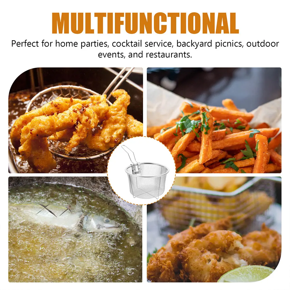 

2pcs Frying Basket Oil Strainer Snack Mesh Basket With Handle Deep Fryer Stainless Steel Chip Holder Food Container