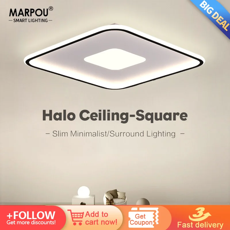 Modern Square LED Ceiling Light Indoor Decoration Remote Control Dimming 40W 50W 220V Bedroom Living Room Kitchen No Flicker