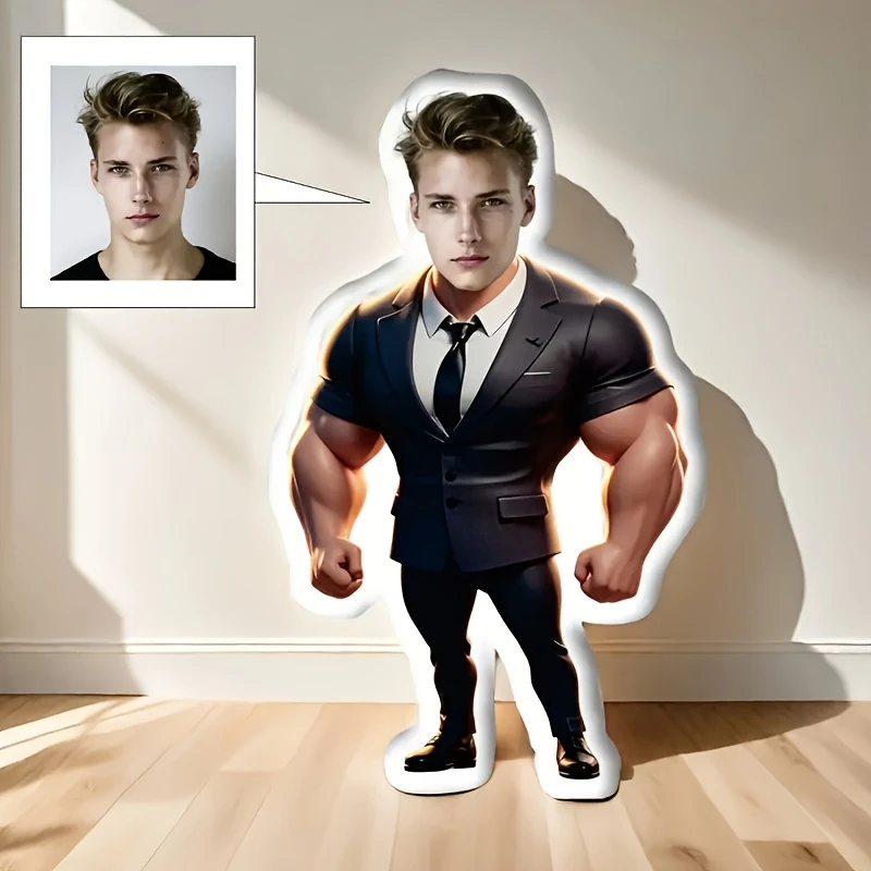 Custom Photo Fitness Muscle Shape Pillow - Personalized Cushion for Bedroom Beds and Sofas, Unique Birthday and Holiday Gift for