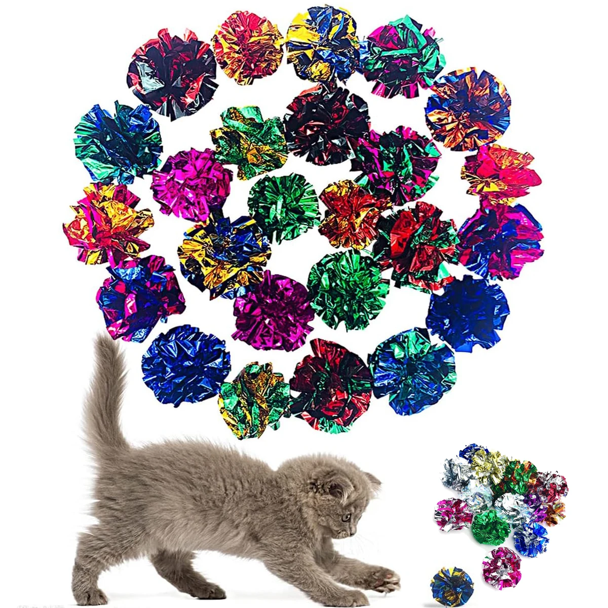 6/12/24pcs Cat Toys Cat Interactive Sound Paper Ball For Cats Kitten Interactive Colorful Ring Paper Ball Pet Accesseries