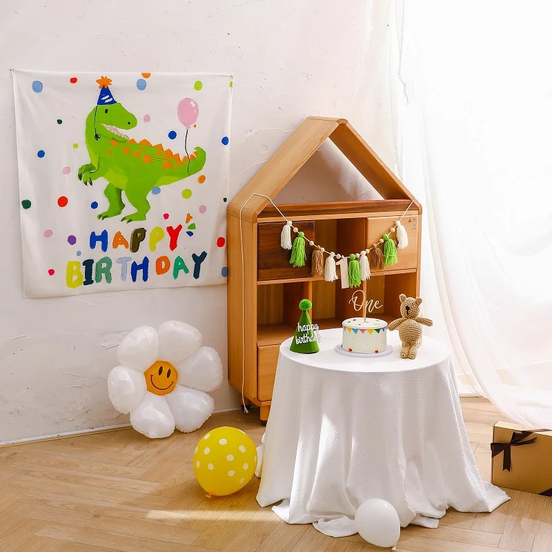 Baby Tassel Banner Feliz Aniversário Dinossauro Não Tecido Pendurado Bandeira Chapéu De Aniversário Fundo Do Partido Decoração Fotografia Adereços