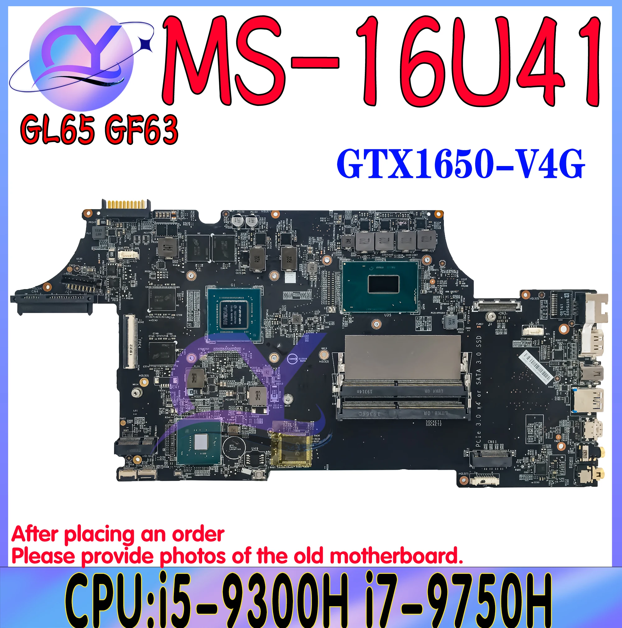 

MS-16U41 Mainboard For MSI MS-16U MS-16U4 Laptop Motherboard With i5-9300H i7-9750H CPU GTX1650/GTX1650 Ti GPU 100% Working Well