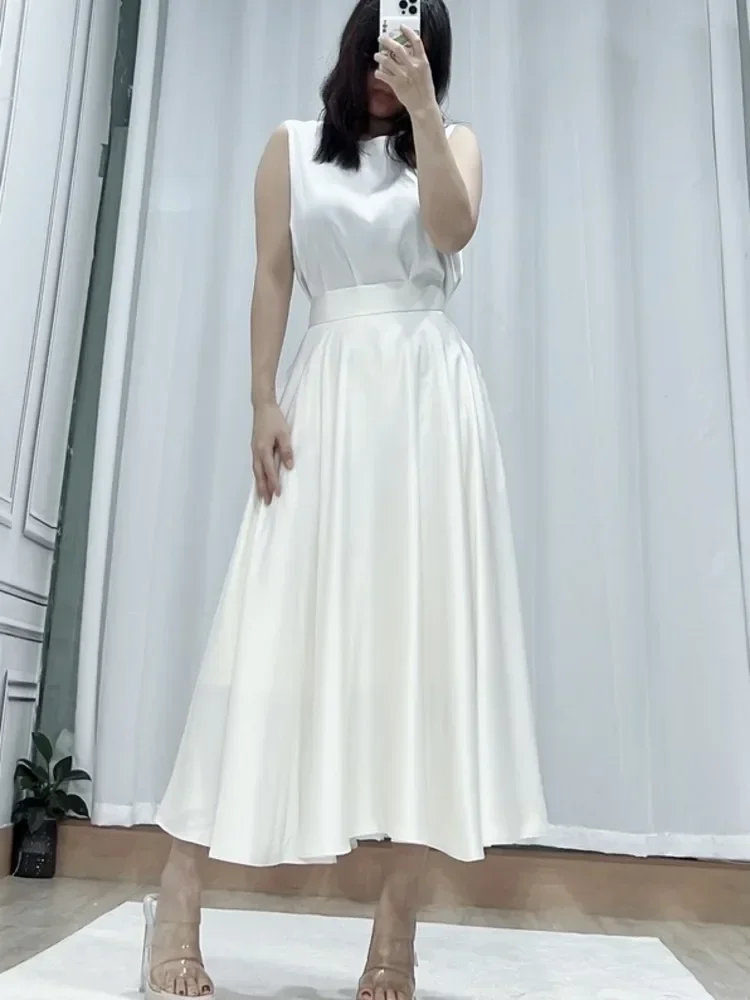 High Quality French Luxury Lady High Waist Long Skirt For Women 2024 New Spring Summer Korean Fashion Casual  A-line Satin Skirt