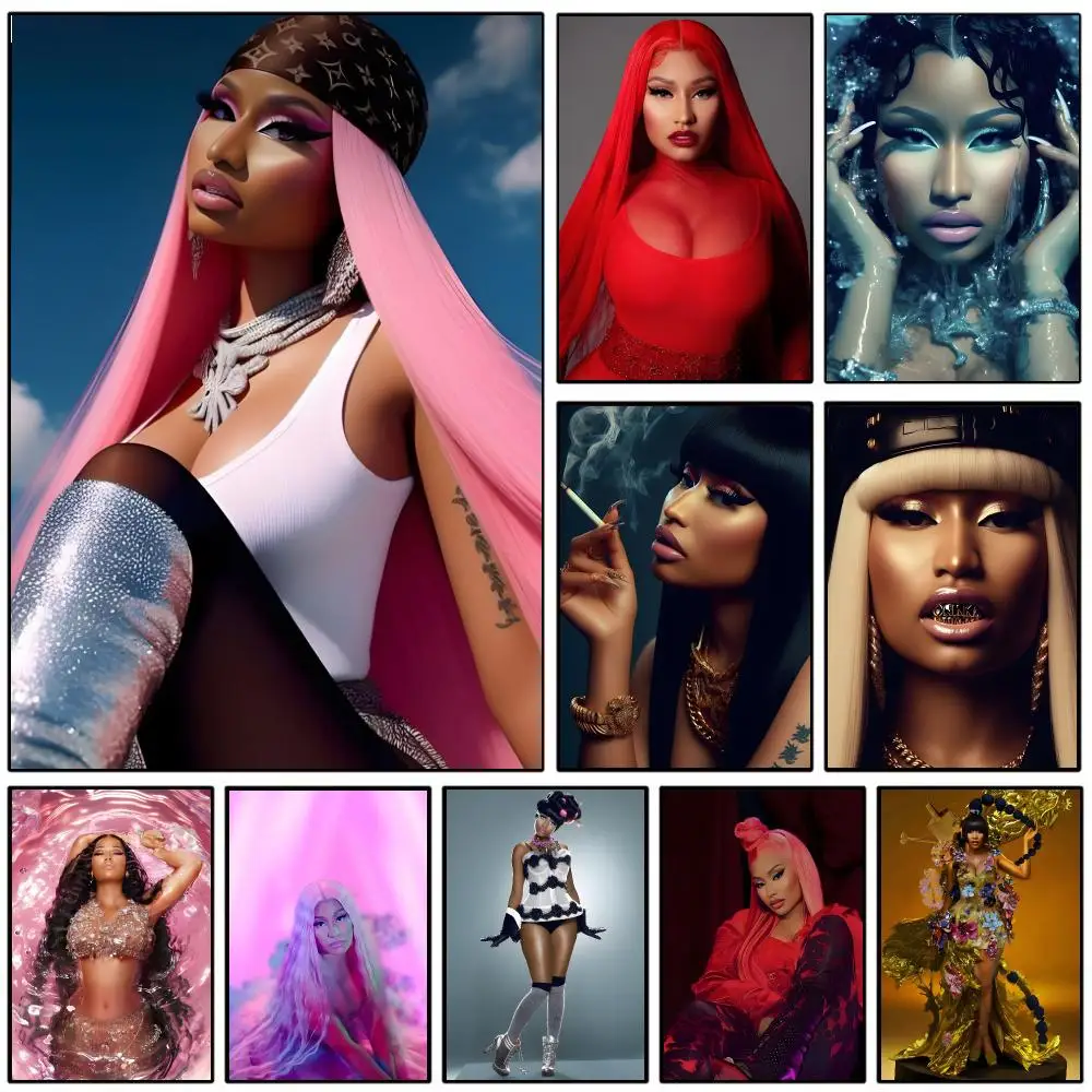 1pc Nordic Pop Music Rapper N-Nicki M-Minaj Poster Self-adhesive Art Waterproof Paper Sticker Coffee House Wall Decor