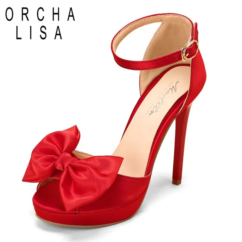 

ORCHA LISA 2025 Sexy Women Sandals Peep Toe Stiletto 12cm Platform 2cm Buckle Strap Bowkbot Large Size 47 48 49 50 Wedding Shoes