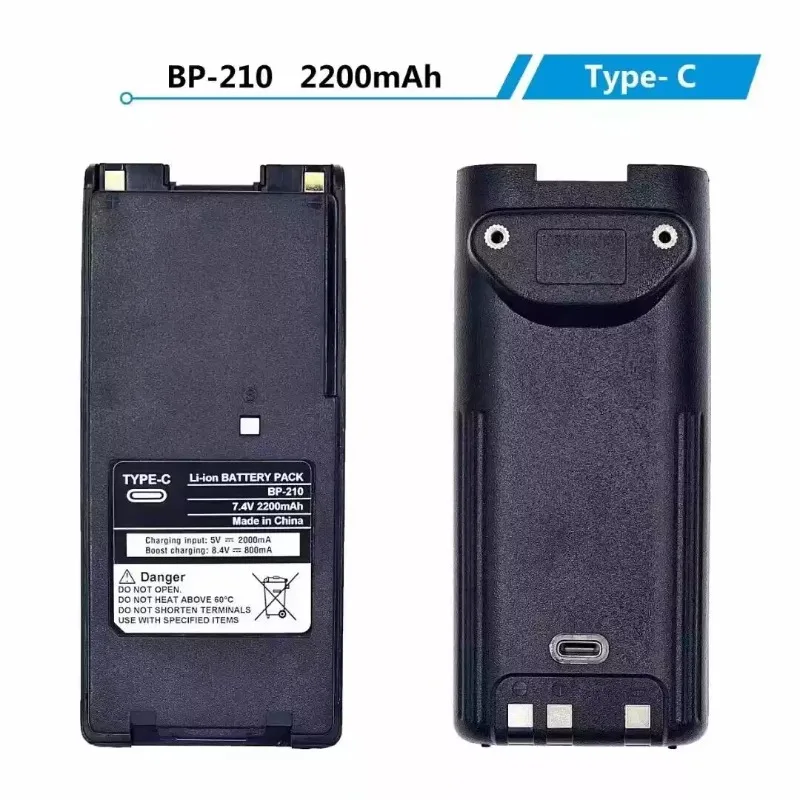 BP-210 2200mAh Type-C USB Replacement Li-ion Battery for ICOM IC-A24/209/IC-V8/IC-V82/F21/IC35FI Two Way Radios Battery