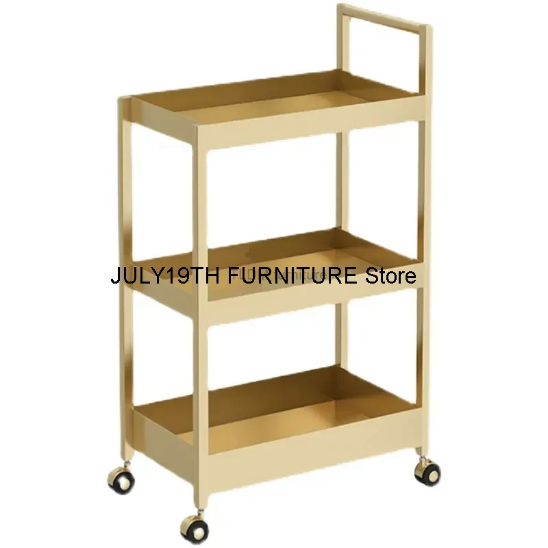 Light Luxury Beauty Salon Tool Trolley com rodas, Golden Iron Art Trolleys, mobiliário doméstico, minimalista armazenamento Rack, A